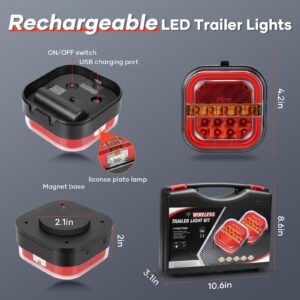 Wireless Trailer Lights for Towing, Rechargeable LED Tail Light Kit for Tow Truck, Magnetic /Screw Fixed, Waterproof for Boat Utility RV Camper Jet Ski Caravan (4 Way Connector)