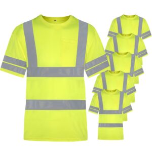 coume 6 packs xl size high visibility safety shirts reflective t shirt yellow breathable unisex safety workwear