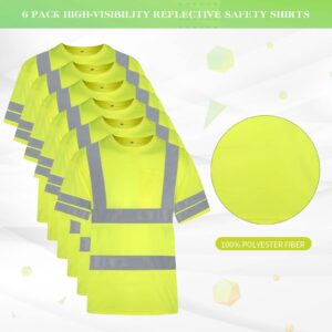 Coume 6 Packs XL Size High Visibility Safety Shirts Reflective T Shirt Yellow Breathable Unisex Safety Workwear