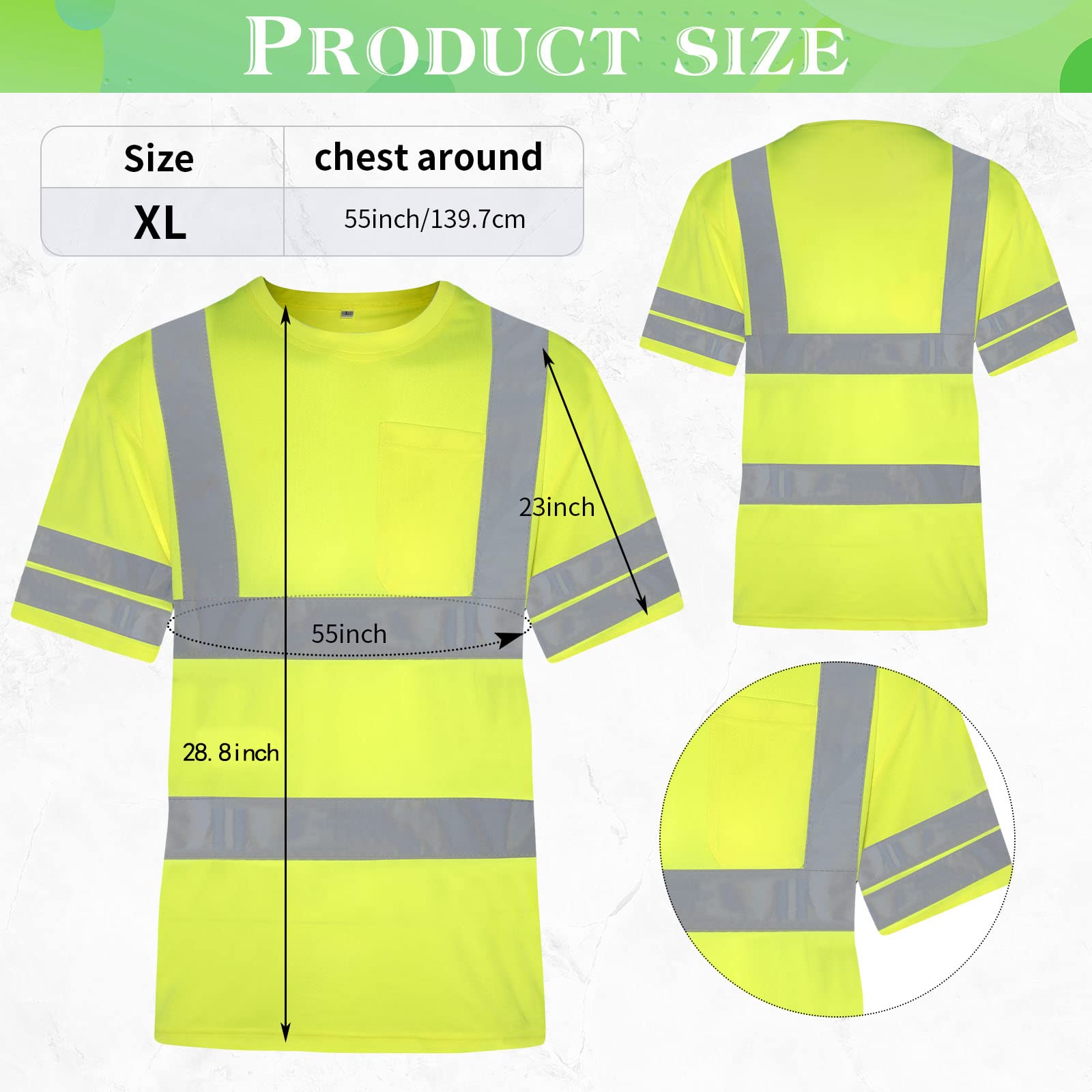 Coume 6 Packs XL Size High Visibility Safety Shirts Reflective T Shirt Yellow Breathable Unisex Safety Workwear