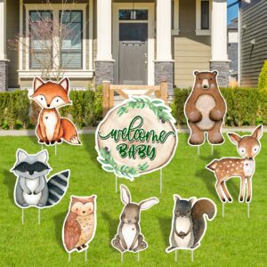 woodland baby shower yard sign set of 8 gender neutral forest welcome baby yard signs with stakes for jungle animal indoor outdoor lawn birthday party decorations