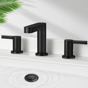 black bathroom faucet 3 hole, kpaida 8 inch widespread bathroom faucets for sink 3 hole matte black bathroom sink faucet with pop up drain and water supply lines