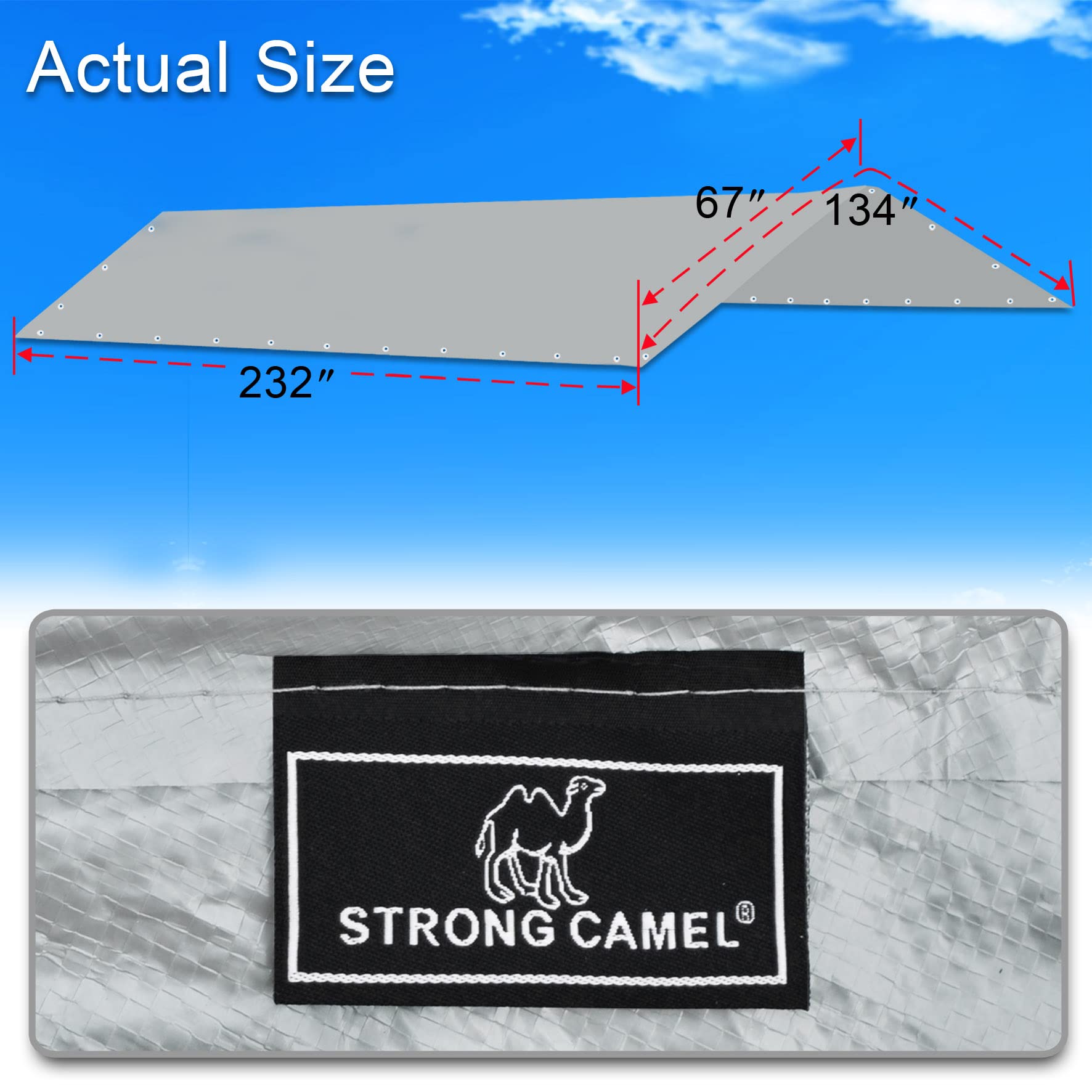 Strong Camel Carport Conopy Cover 10'x20' Replacement for Car Tent Outdoor Top Garage Shelter with Ball Bungees, SIL (Only Cover, Frame Not Included)