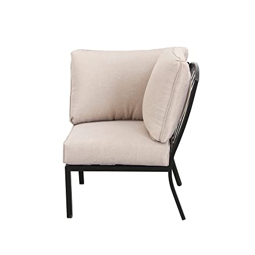 LOKATSE HOME Outdoor Corner Sofa Patio Conversation Chair with Cushion for Garden, Pool, Porch, Beige