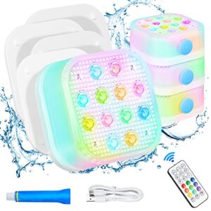 purheme rechargeable submersible pool lights with remote, waterproof underwater usb-c charging built-in 2600mah battery magnet 16 color changing floating led lights party decor