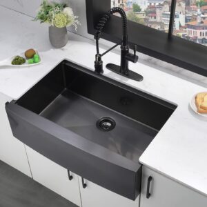 36 Inch Farmhouse Kitchen Sink Matte Black-HACHENL 36x22 Apron Front Farmhouse Workstation Kitchen Sink 16 Gauge Black Stainless Steel 10 Inch Deep Kitchen Sink Single Bowl Farmhouse Sink