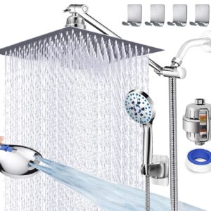 Amorix 12" Rain Shower Head with Handheld Spray Shower Heads Combo with 7 Setting Hand Held Shower Built-in 2 Power Wash, Rainfall Shower Head with One-piece Extension Arm, Hard Water Shower Filter