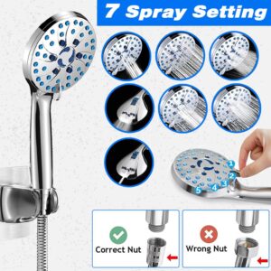 Amorix 12" Rain Shower Head with Handheld Spray Shower Heads Combo with 7 Setting Hand Held Shower Built-in 2 Power Wash, Rainfall Shower Head with One-piece Extension Arm, Hard Water Shower Filter