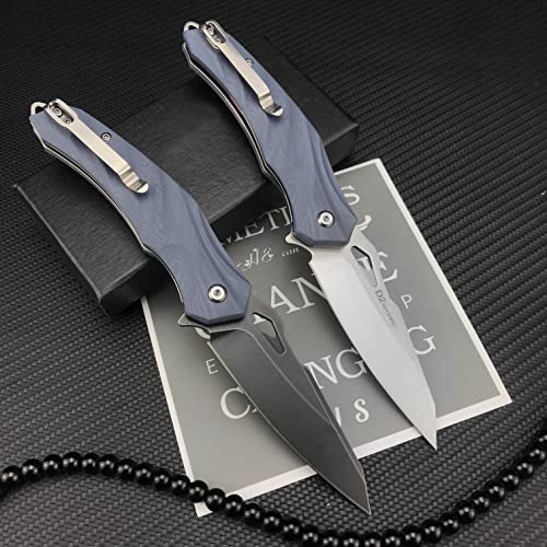 HUAAO 8.1’’ Folding Pocket Knife, 3.4’’ D2 Steel Blade and G10 Handle, Pocket Knife with Clip, Flipper, Liner Lock, for Camping Hiking Outdoor (Black)