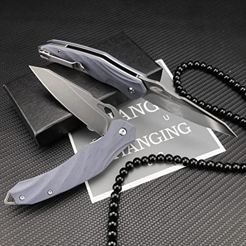 HUAAO 8.1’’ Folding Pocket Knife, 3.4’’ D2 Steel Blade and G10 Handle, Pocket Knife with Clip, Flipper, Liner Lock, for Camping Hiking Outdoor (Black)