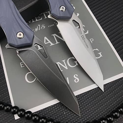 HUAAO 8.1’’ Folding Pocket Knife, 3.4’’ D2 Steel Blade and G10 Handle, Pocket Knife with Clip, Flipper, Liner Lock, for Camping Hiking Outdoor (Black)