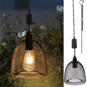 battery operated hanging light with 6 hours timer, outdoor indoor decorative lantern chandelier pendent haning metal black hanging lamp for patio bar yard garden porch home…