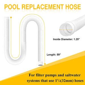 Pool Pump Replacement Hose, Vacuum Cleaner Hose Set, 1.25" Diameter Accessory 59" Long Pool Filter Pump Hose for Pump Models 330 GPH, 530 GPH, 1000 GPH, 607, 637 above Ground Pools