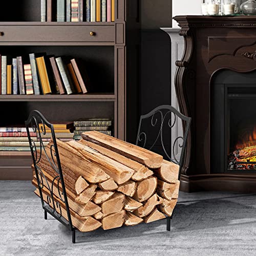 Amyove Firewood Rack Stand 17.7 Inch Firewood Rack Holder for Fireplace Wood Storage Heavy Duty Logs Holder for Outdoor Indoor Matte Black Fireplace Metal Wood Pile Storage Stacker Organizer (Small)