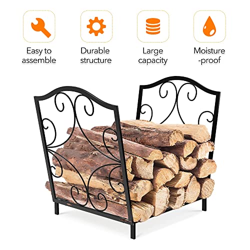 Amyove Firewood Rack Stand 17.7 Inch Firewood Rack Holder for Fireplace Wood Storage Heavy Duty Logs Holder for Outdoor Indoor Matte Black Fireplace Metal Wood Pile Storage Stacker Organizer (Small)