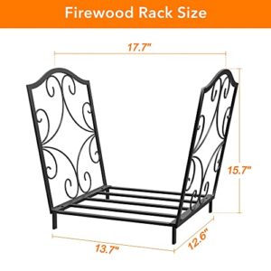 Amyove Firewood Rack Stand 17.7 Inch Firewood Rack Holder for Fireplace Wood Storage Heavy Duty Logs Holder for Outdoor Indoor Matte Black Fireplace Metal Wood Pile Storage Stacker Organizer (Small)