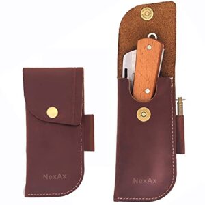leather pocket knife sheath, belt leather sheath for folding knife (dark brown)