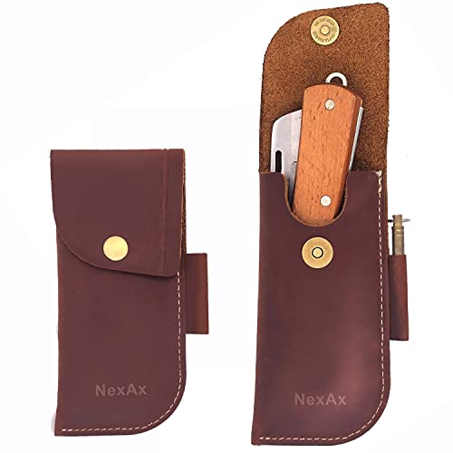 Leather Pocket Knife Sheath, Belt Leather Sheath for Folding Knife (Dark Brown)