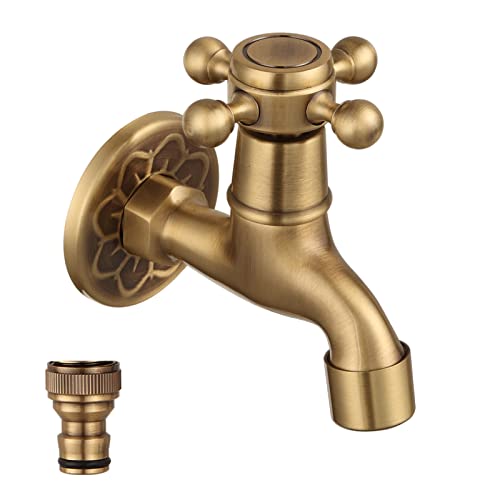 Antique Brass Outdoor Garden Faucet Bathroom Wall Mount Water Decorative Hose Single Cold Tap NPT 1/2 inch Connection Spigot