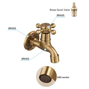 Antique Brass Outdoor Garden Faucet Bathroom Wall Mount Water Decorative Hose Single Cold Tap NPT 1/2 inch Connection Spigot