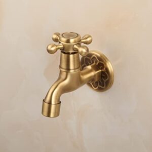 Antique Brass Outdoor Garden Faucet Bathroom Wall Mount Water Decorative Hose Single Cold Tap NPT 1/2 inch Connection Spigot