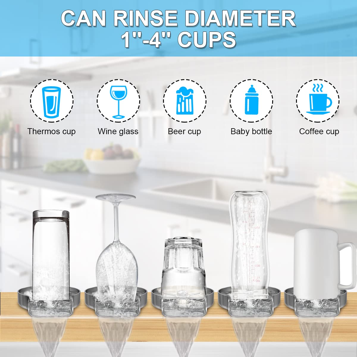 Feenice Glass Rinser for Kitchen Sink, Faucet Glass Rinsing Device, Bottle Washer, Cup Cleaner, Cup Rinser, Kitchen Sink Accessories, Kitchen Sink Automatic Flushing Device (Silver)