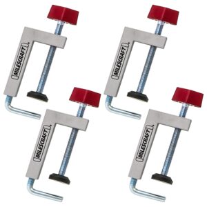 milescraft 7209 universal fence clamp 4-pack - for mitre saws, router tables, table saws- clamping squares - 3/8" rod - rigid aluminum body - woodworking clamps