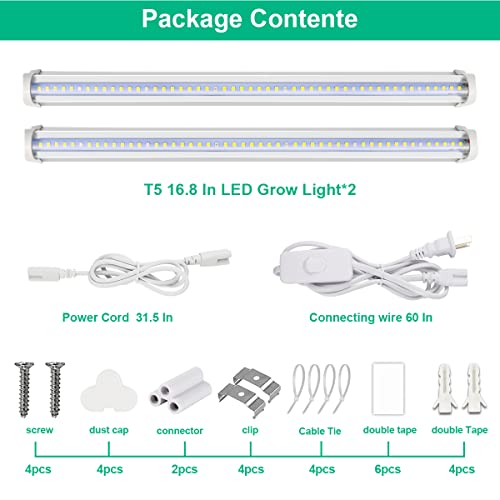 TVTUTPWY T5 Grow Lights 5000K Full Spectrum,1.4FT (2pcs x 10 Watts) Plant Growing Lamp,End-to-End Connectable Led Light Strips for Indoor Plants Succulents Flowers Growing