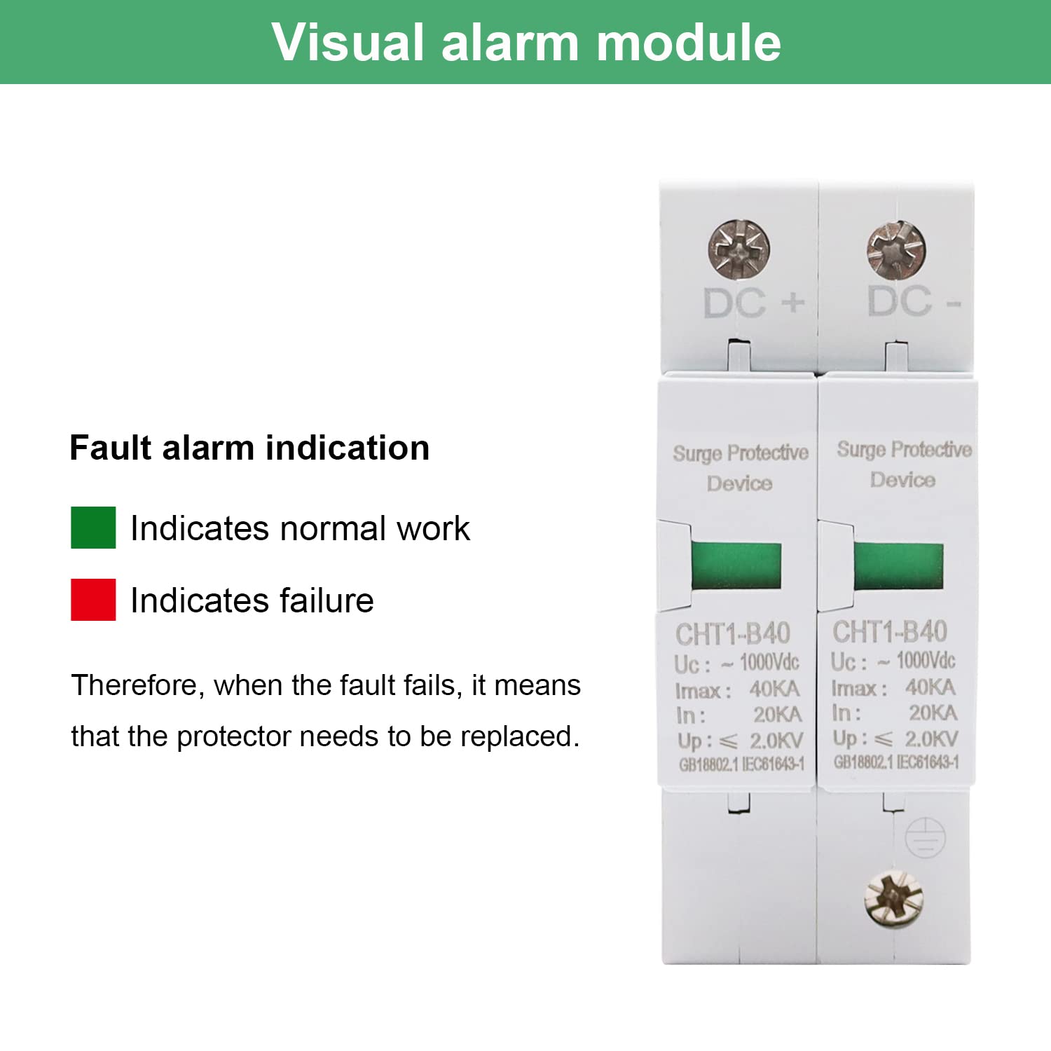 weideer 2P Voltage Surge Arrester Device Circuit Breaker,DC Photovoltaic Lightning Protector Low-Voltage Arrester-40KA