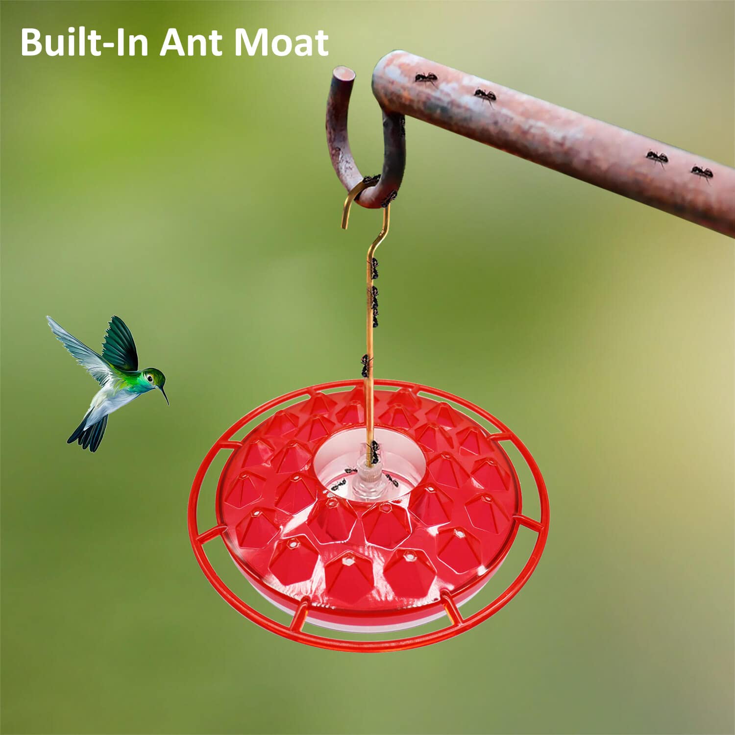 Hummingbird Feeders for Outdoors Hanging (2 Pack), 25 Feeding Ports, 10 oz, Leak-Proof Plastic Saucer Hummingbird Feeders, Easy to Assemble, Refill & Clean, with Cleaning Brushes