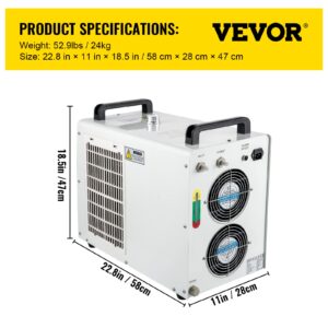 VEVOR Industrial Chiller, CW5200 Industrial Water Chiller, 1400W Cooling Capacity, 6L Capacity Cooling Water, Precise Thermostat Recirculating Chiller for 130/150W Engraving Machine Cooling Machine