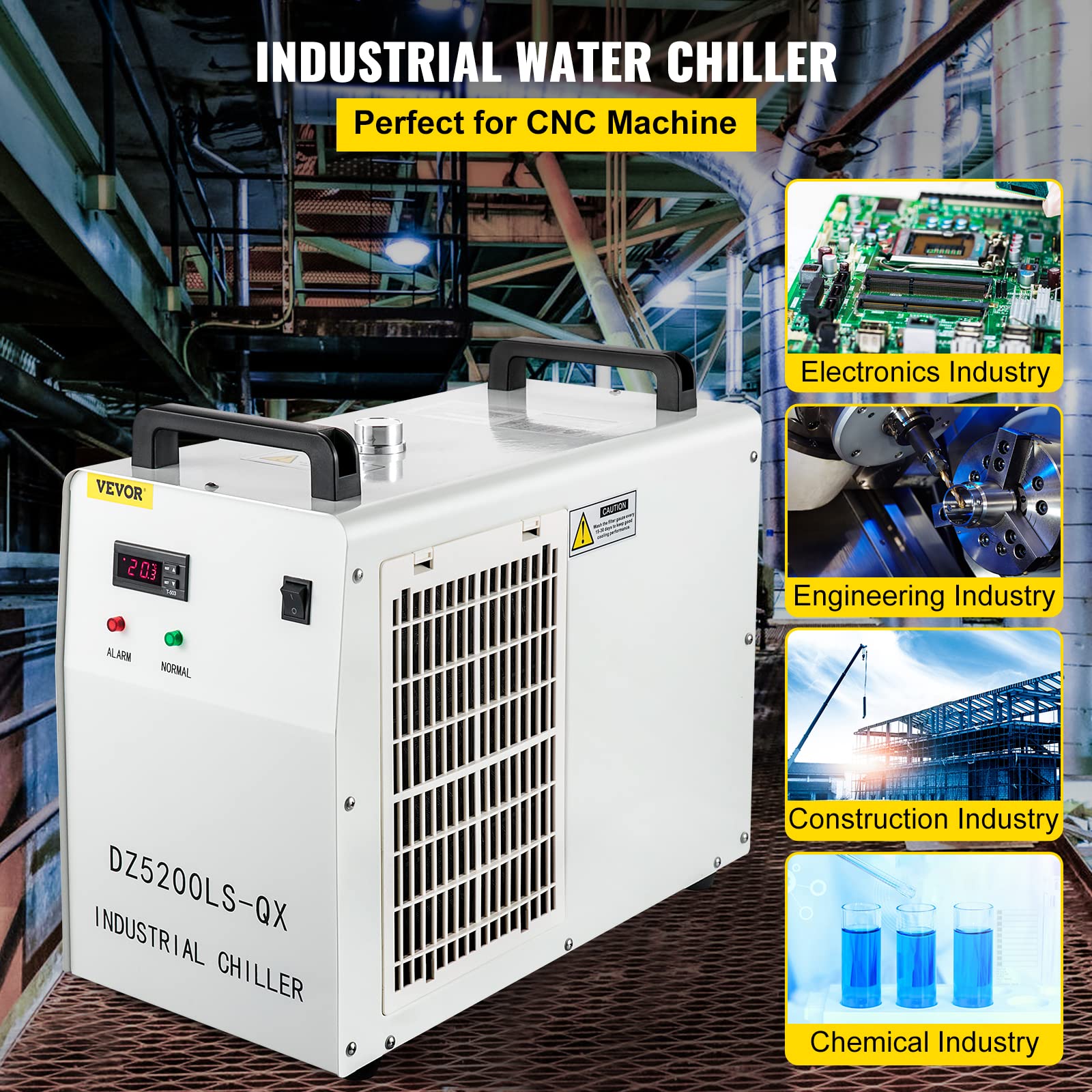 VEVOR Industrial Chiller, CW5200 Industrial Water Chiller, 1400W Cooling Capacity, 6L Capacity Cooling Water, Precise Thermostat Recirculating Chiller for 130/150W Engraving Machine Cooling Machine