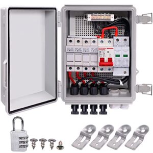taiss 4 string pv combiner box solar combiner box with 63a circuit breaker and 15a rated current fuse & lightning arreste solar connectors,ip65 waterproof for on/off grid solar panel system