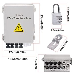 Taiss 4 String PV Combiner Box Solar Combiner Box with 63A Circuit Breaker and 15A Rated Current Fuse & Lightning Arreste Solar Connectors,IP65 Waterproof for On/Off Grid Solar Panel System
