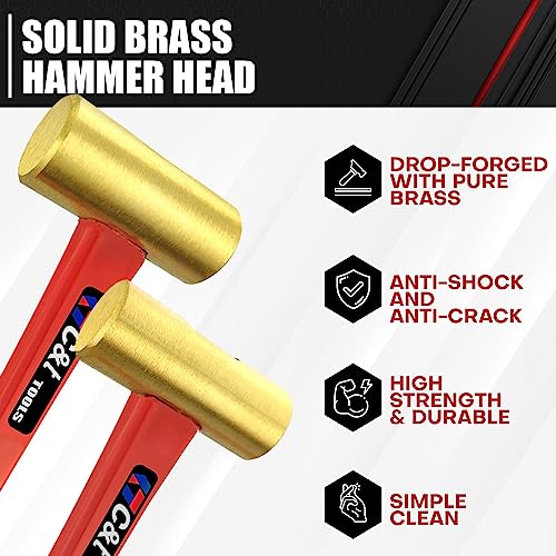 C&T 3-Piece Hammer Set,Jacketed Fiberglass Solid Brass Non-Sparking Hammer,16, 24, 32oz,Non Marring Non Sparking