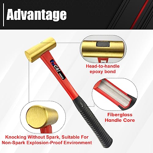 C&T 3-Piece Hammer Set,Jacketed Fiberglass Solid Brass Non-Sparking Hammer,16, 24, 32oz,Non Marring Non Sparking