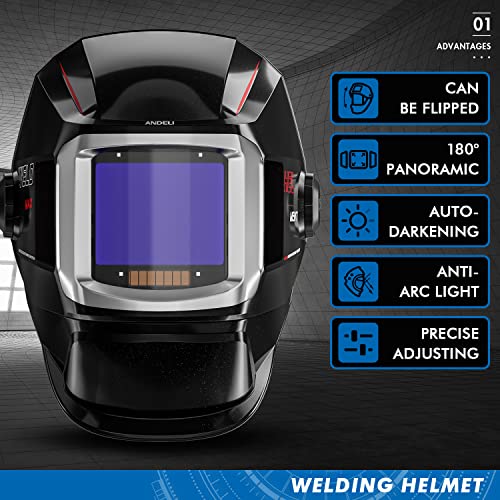 ANDELI Welding Helmet,Auto Darkening Welding Helmet Large View,Flip Up Design True Color 4 Arc Sensor Welding Hood,Cool Welder Mask