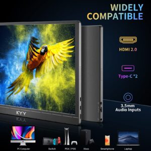 4K Portable Monitor - KYY 15.6'' 3840x2160 UHD USB-C Monitor, 100% Adobe RGB, 400cd/㎡, IPS Computer Gaming Display HDR Travel Monitor w/Speakers & Smart Cover for Laptop Xbox PS5 Switch PC Phone