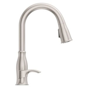 Pfister Rosslyn Kitchen Faucet with Pull Down Sprayer and Soap Dispenser, Single Handle, High Arc, Spot Defense Stainless Steel Finish, F5297RSSRGS