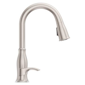 Pfister Rosslyn Kitchen Faucet with Pull Down Sprayer and Soap Dispenser, Single Handle, High Arc, Spot Defense Stainless Steel Finish, F5297RSSRGS