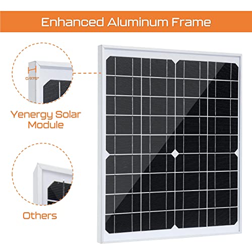Yenergy 20 Watts 12V Solar Panel Solar Battery Charger & Maintainer 20W Mono Solar Panels Kit for RV Boat Marine Car with 10A Waterproof Solar Panel Charge Controller and Extension Cable