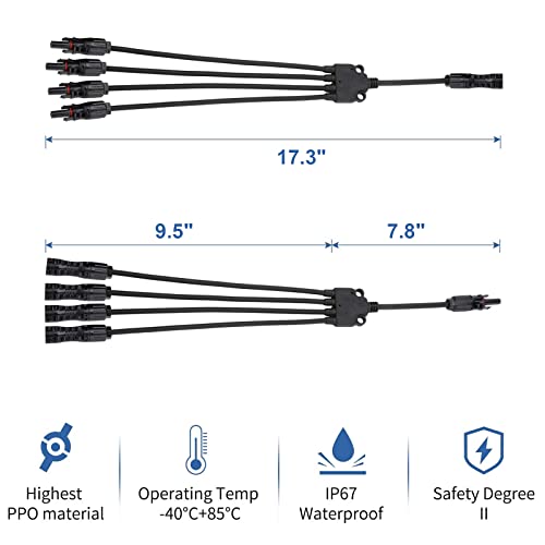 PFCTART Y Branch Solar Wiring Connector Plug, Panel Splitter Connectors and Wires Accessories Charge Controller Kit Solar Cable for Combiner Box (12AWG 1 Pair M/FFFF+F/MMMM)