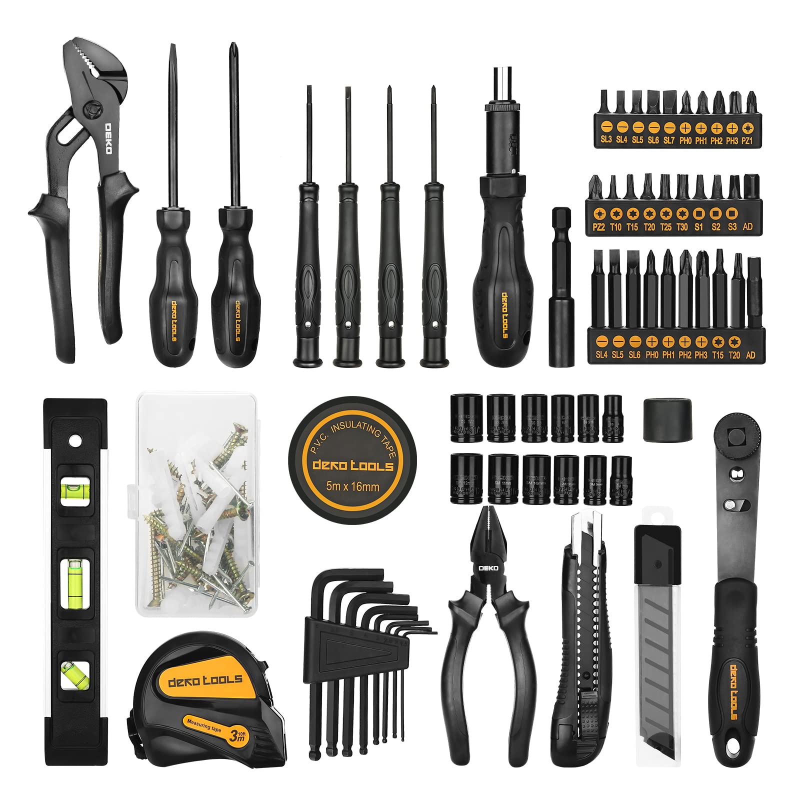 DEKOPRO 150 Piece Tool Set, General Household Hand Tool Kit, Home Repair Tool Kit with Plastic Toolbox Storage Case for DIY Project, Home Maintenance