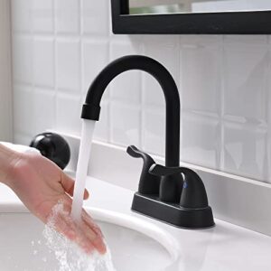 FROPO 2 Handle Black Bathroom Sink Faucet - 4 Inch Centerset Faucet Bathroom 2 or 3 Hole Lavatory Faucet Bathroom Vanity Sink Faucets with Pop-up Drain and Supply Lines Matte Black