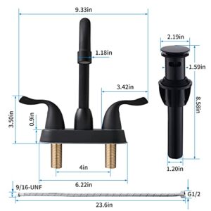 FROPO 2 Handle Black Bathroom Sink Faucet - 4 Inch Centerset Faucet Bathroom 2 or 3 Hole Lavatory Faucet Bathroom Vanity Sink Faucets with Pop-up Drain and Supply Lines Matte Black