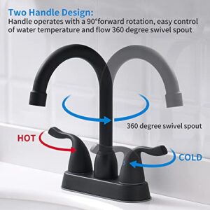 FROPO 2 Handle Black Bathroom Sink Faucet - 4 Inch Centerset Faucet Bathroom 2 or 3 Hole Lavatory Faucet Bathroom Vanity Sink Faucets with Pop-up Drain and Supply Lines Matte Black