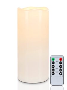 5plots 4" x 10" single waterproof outdoor flameless candles, battery operated flickering led pillar candles with remote and timers for indoor outdoor lanterns, long lasting, large
