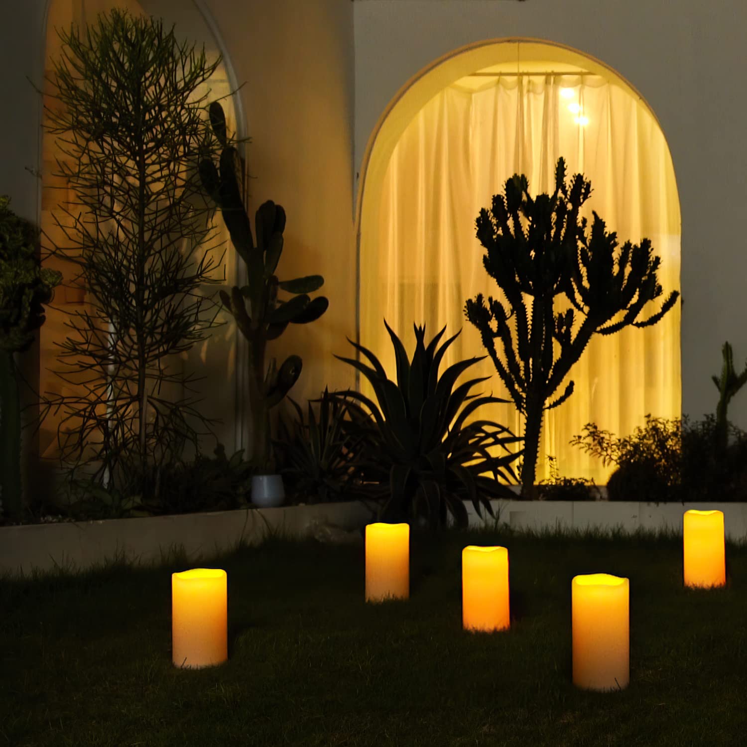 5plots 4" x 10" Single Waterproof Outdoor Flameless Candles, Battery Operated Flickering LED Pillar Candles with Remote and Timers for Indoor Outdoor Lanterns, Long Lasting, Large