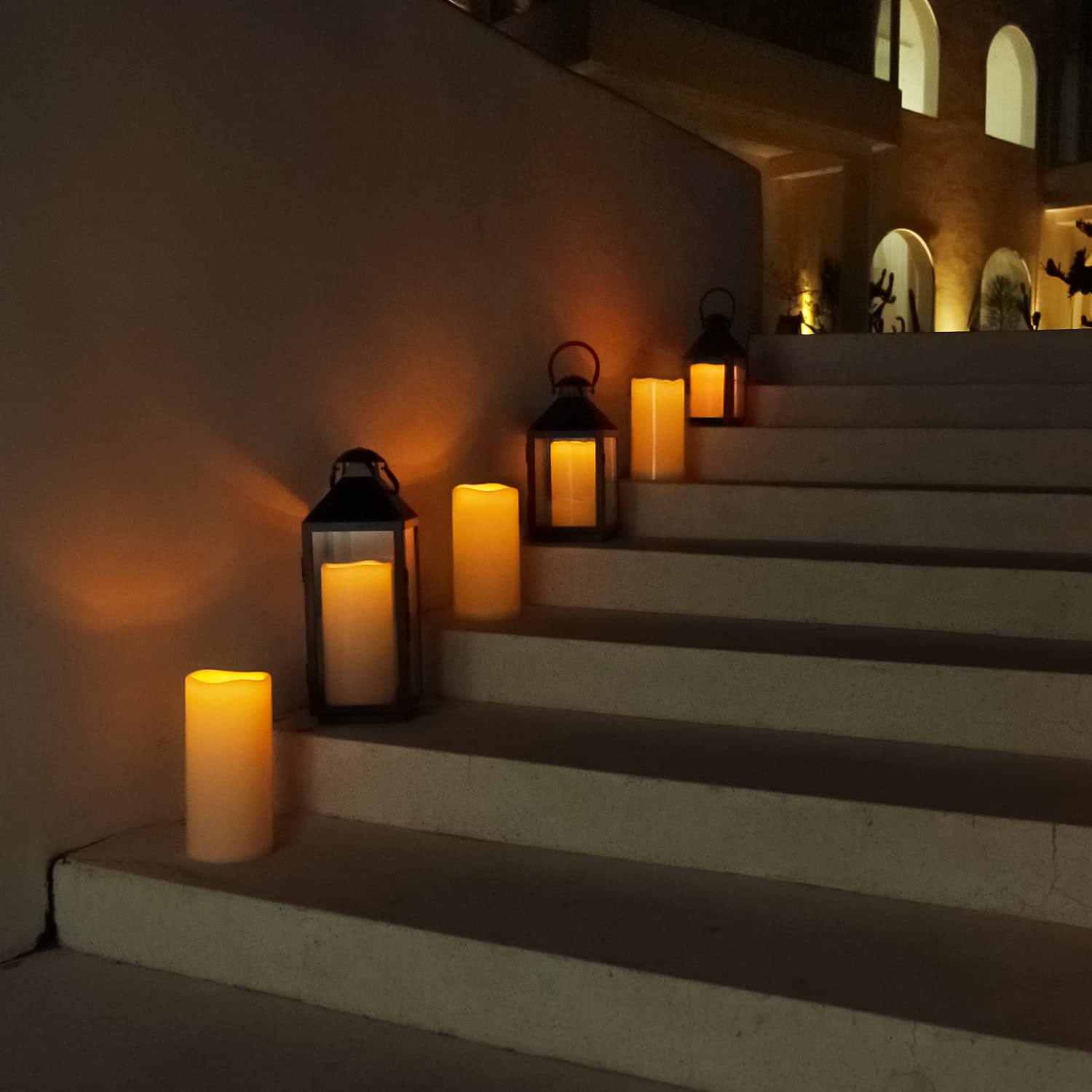 5plots 4" x 10" Single Waterproof Outdoor Flameless Candles, Battery Operated Flickering LED Pillar Candles with Remote and Timers for Indoor Outdoor Lanterns, Long Lasting, Large