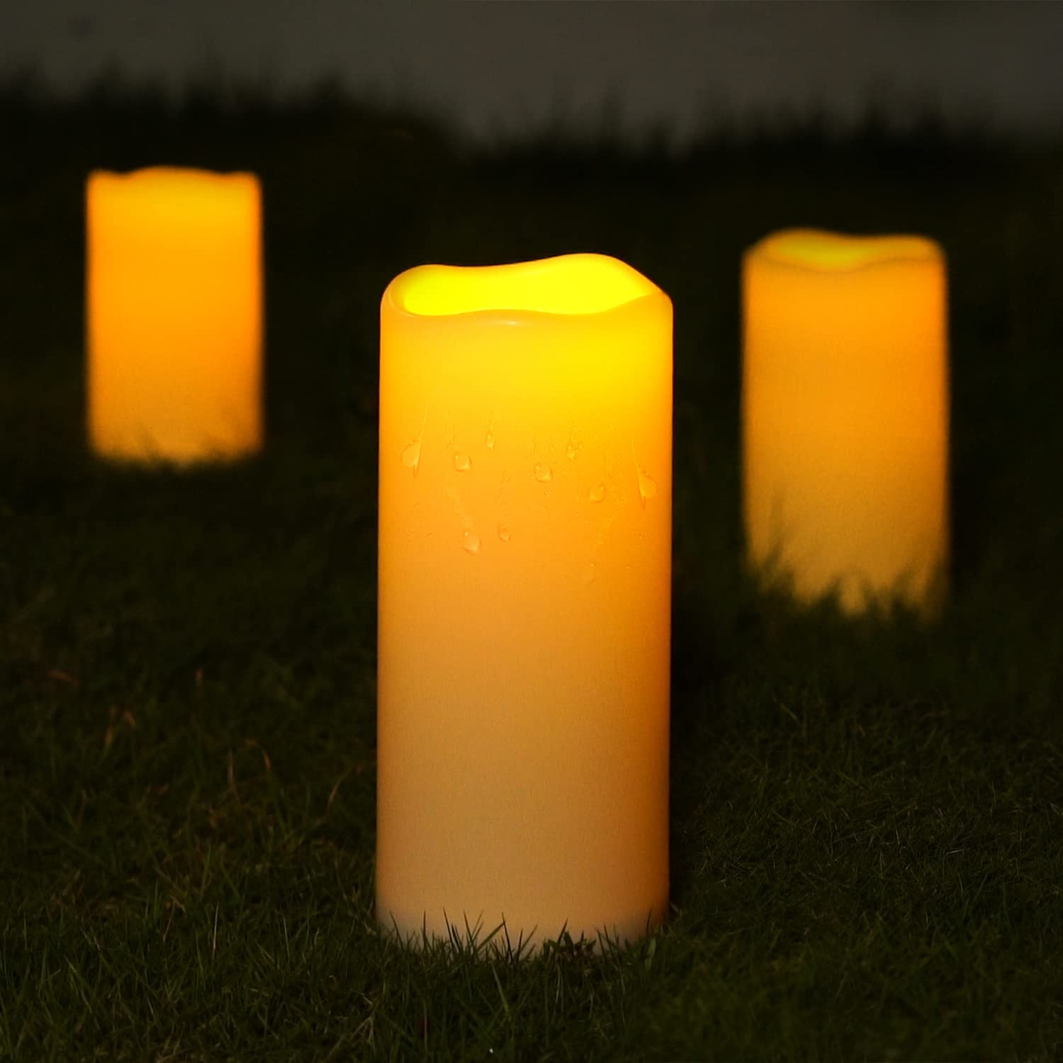 5plots 4" x 10" Single Waterproof Outdoor Flameless Candles, Battery Operated Flickering LED Pillar Candles with Remote and Timers for Indoor Outdoor Lanterns, Long Lasting, Large